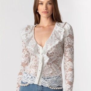 Generation Love White Lace Ruffle Button-Front Blouse